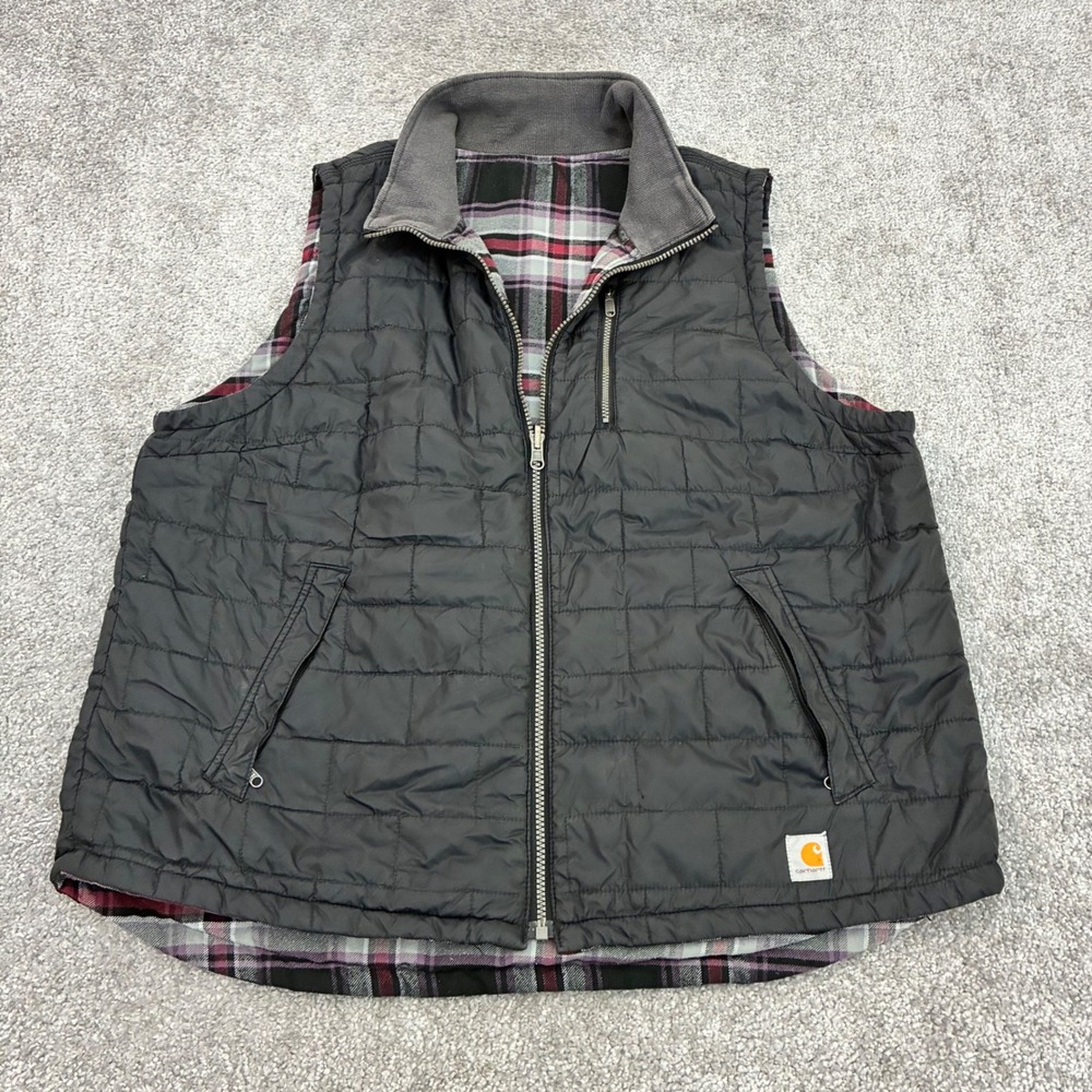 Carhartt Vest Womens 2XL Reversible Quilted Flannel Plaid Insulated Full Zip